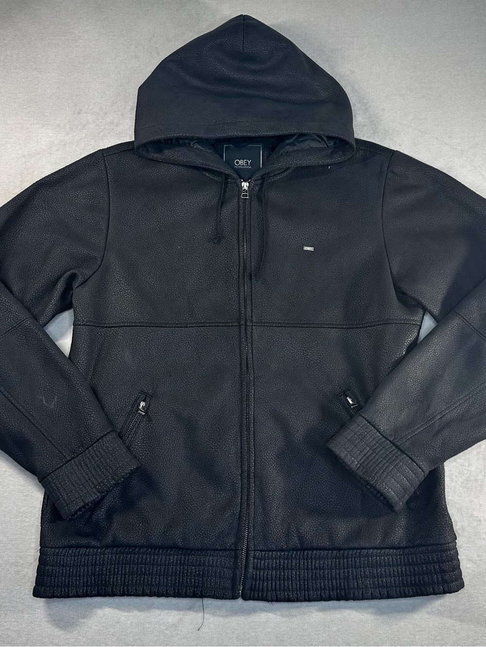 Obey Men’s Black Zip-Up Hooded Sweater Jacket